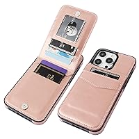 Compatible with iPhone 15 Pro Max Case Wallet with Credit Card Holder, Flip Premium Leather Magnetic Clasp Kickstand Heavy Duty Protective Cover for iPhone 15 Pro Max 6.7 Inch (Rose Gold)