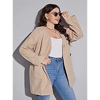 OVEXA Women's Large Size Fashion Casual Winte Plus Single Button Dual Pocket Overcoat Leisure Comfortable Fashion Special Novelty (Color : Apricot, Size : X-Large)