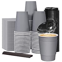 60 Pack 12oz Disposable Coffee Cups with Lids and Sleeves, Reusable To go Coffee Cups with Lids and Straws for Cold/Hot Beverage, Tea, Chocolate, Cocoa