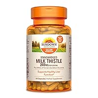 Sundown Milk Thistle, Supports Healthy Liver Function, 80% Silymarin, Non-GMO,, Free of Gluten, Dairy, Artificial Flavors, 240 mg, 60 Capsules
