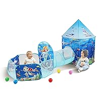 VEVOR 3 in 1 Kids Play Tent with Tunnel, Basketball Hoop for Boys, Girls, Babies and Toddlers, Indoor/Outdoor Pop Up Playhouse with Carrying Bag & Banding Straps Birthday Gifts, Blue Ocean