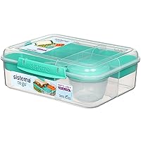 Bento Box Adult Lunch Box with 2 Compartments, Sandwhich Container, and Salad Dressing Container, Dishwasher Safe, Color May Vary, Size 55.7 Ounce, (Pack of 4)