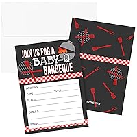 DISTINCTIVS Baby-Q Barbecue Baby Shower Party Invitations – Outdoor Cookout BBQ Baby Shower - 10 Cards