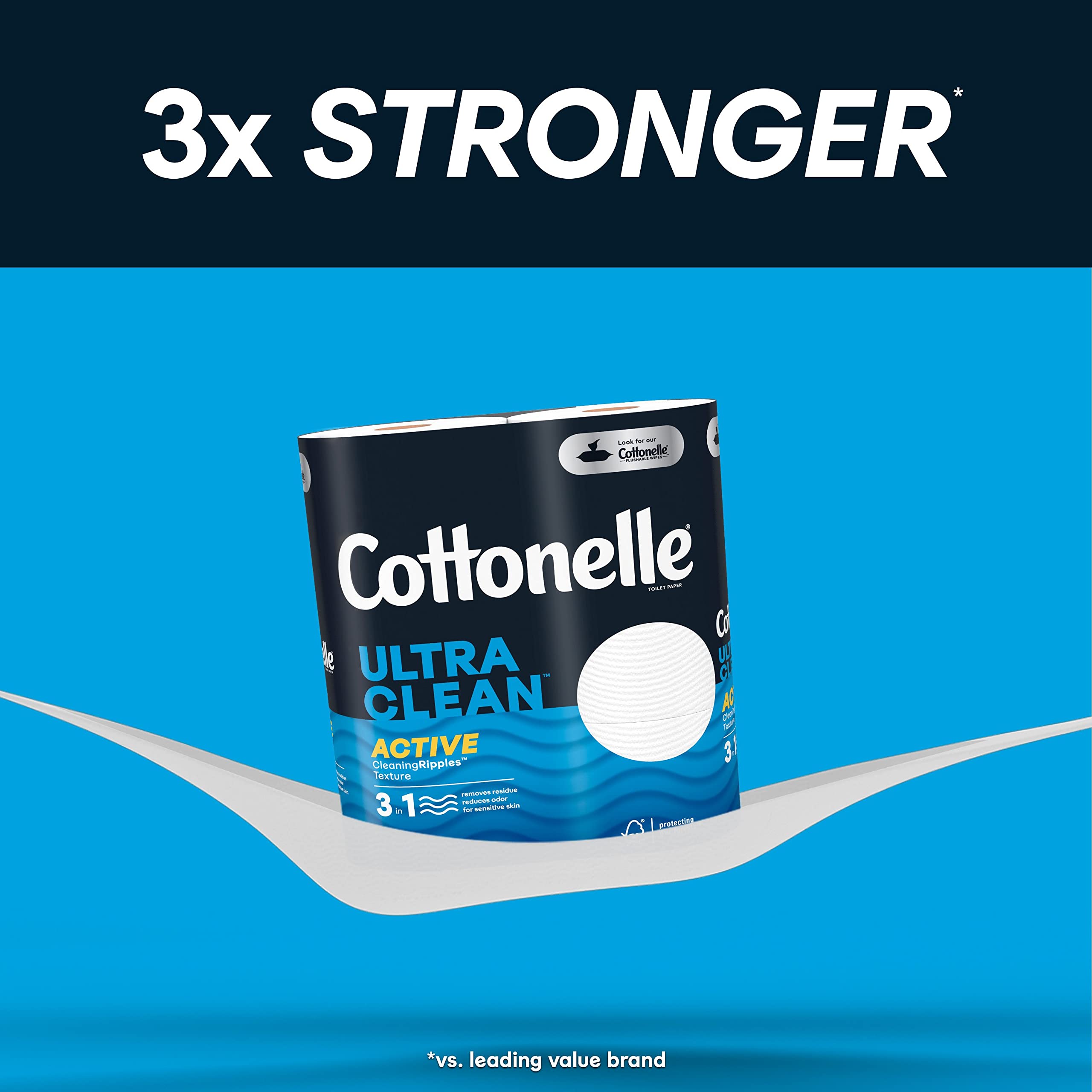Cottonelle Ultra Clean Toilet Paper with Active CleaningRipples Texture, Strong Bath Tissue, 32 Family Mega Rolls (32 Family Mega Rolls = 176 Regular Rolls) (8 Packs of 4), 388 Sheets per Roll