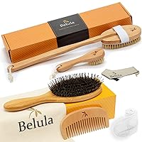 Belula Organically Care for Your Hair and Skin. Dry Brushing Body Brush Set and Boar Bristle Hair Brush for Thick Hair Set. Restore Shine and Health to Your Skin and Untangle Hair Knots.