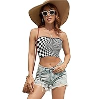 Psychedelic Vortex Black and White Women's Sexy Crop Top Casual Sleeveless Tube Tops Clubwear for Raves Party
