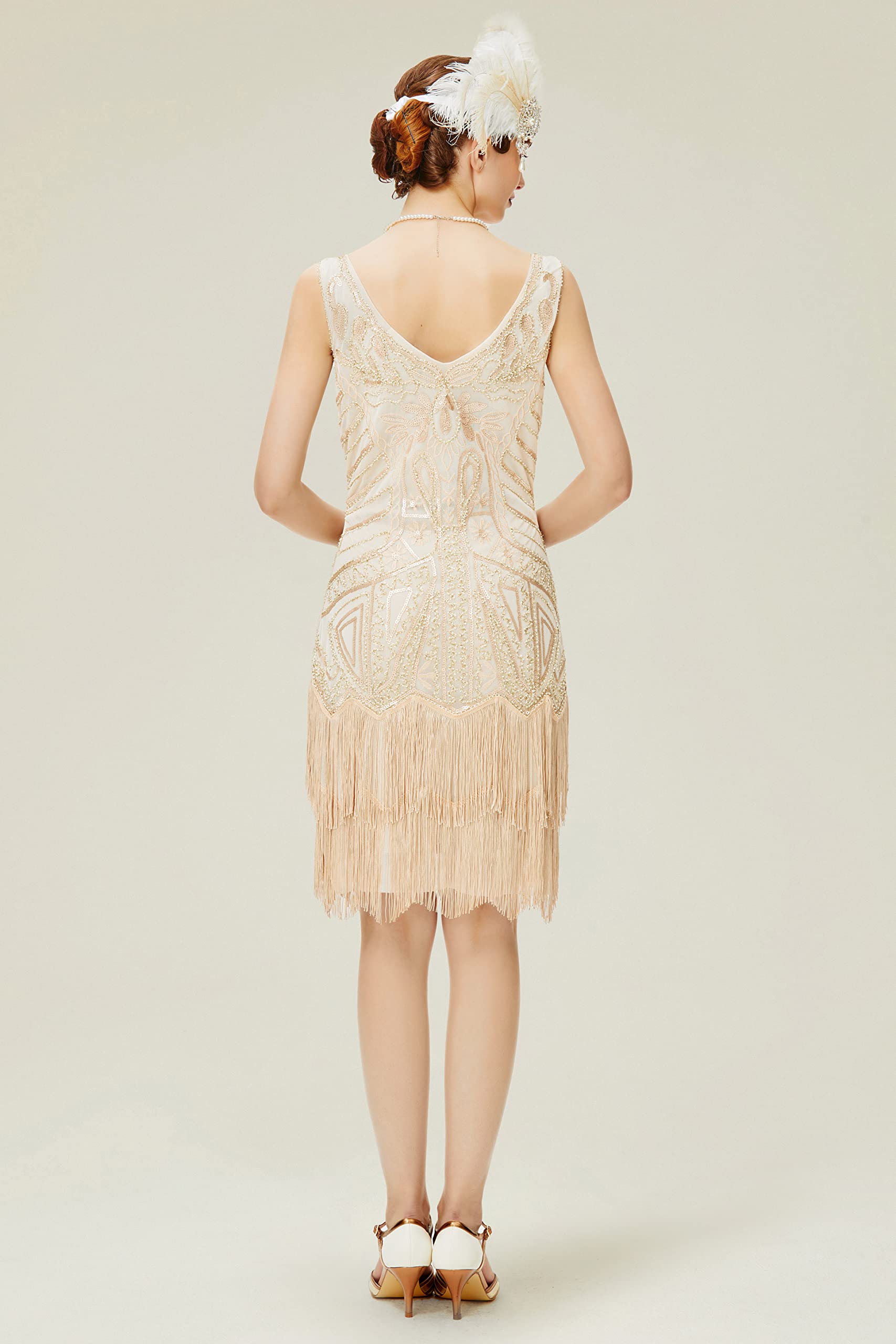 BABEYOND Women's Flapper Dresses 1920s V Neck Beaded Fringed Great Gatsby Dress