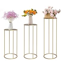 chamvis Gold Metal Plant Stand, 3 Pcs Tall Cylinder Pedestal Stands for Parties and Weddings, Gold Round Cylinder Tables for Living Room and Patio Decor