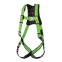 Peakworks Fall Protection Full Body Padded Safety Harness with Back Support, 5-Point Adjustment, Fall Indicator, Back D-Ring, Grommet Leg Buckles, Hi Vis Green/Black, Universal Fit, V8006200
