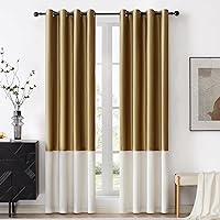 Color Block Window Curtains Panels 108 inches Long Gold Ivory Velvet Farmhouse Drapes for Bedroom Living Room Darkening Treatment with Grommet Set of 2