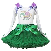 Mardi Gras Dress Rhinestone Crown White L/s Shirt Kelly Green Skirt Outfit 1-8y