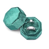 Etercycle Velvet Ring Box, Octagon Gorgeous Vintage Double Jewelry Ring Gift Box with Detachable Lid for Proposal Engagement Wedding Ceremony (Emerald Green)