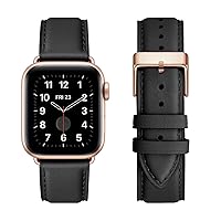 OMIU Square Bands Compatible with Apple Watch Band 38mm 40mm 41mm 42mm 44mm 45mm 49mm, Genuine Leather Wristband Starp for iWatch SE SE2 Series 9 8 7 6 5 4 3 2 1 Ultra for Women Men(Black/Rose Gold)