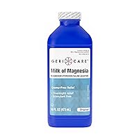 GeriCare Milk of Magnesia, Magnesium Hydroxide 1200mg| Fast Overnight Constipation Relief| Cramp-Free Saline Laxative & Stool Softener| Antacid for Heartburn & Indigestion| Original Flavor| 16 Fl Oz