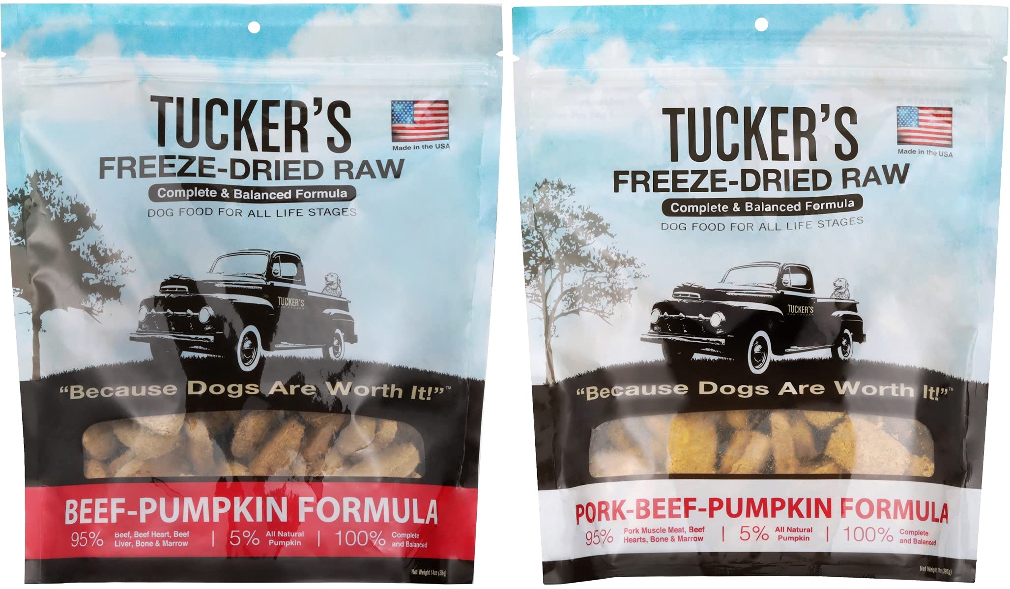 Tucker's Freeze Dried Raw Dog Food, Beef & Pumpkin Formula and Pork, Beef & Pumpkin Formula, Beef Variety Pack of 2