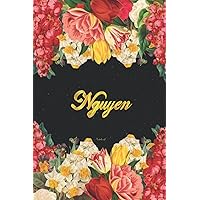 Nguyen Notebook: Lined Notebook / Journal with Personalized Name, & Monogram initial N on the Back Cover, Floral Cover, Gift for Girls & Women