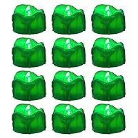 Green Flickering Flame Tealight Candles with Timer, Melting Design(Plastic), Battery Operated LED Flameless Tea Lights for Party, Wedding, Halloween and Christmas, Pack of 12