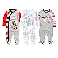 Baby Boys Girls Footies One-Piece Romper Long-Sleeve Jumsuit Cotton Newborn Clothes Set 3-Pack, 0-12 Months