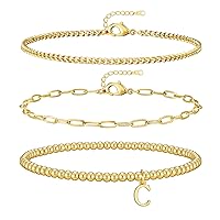 doubgood Gold Bracelets for Women Initial Bracelet Dainty Gold Bracelet Stack Gold Beaded Bracelets with A-Z Letter Charm 14K Gold Plated Bracelet Sets Non Tarnish Jewelry Gifts for Women Girls Teen