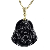 Happy Laughing Buddha Black Jade Pendant Necklace Open Rolo Box Chain Genuine Certified Grade A Jadeite Jade Hand Crafted