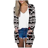 Funny Christmas Sweater,Christmas Women's Fashion Casual Christma Printed Long Sleeve Mid-Length Cardigan Jacket