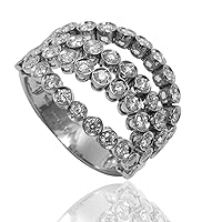Sonia B Designs by Aurelia Gems 14K White Gold 1.05 Carat Round-Shape Natural Diamond Gorgeous 4 Row Flex Ring Band