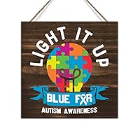 Light It Up Blue for Autism Hanging Sign Autism Awareness Wooden Sign Autism Decor Puzzle Chic Rustic Wood Hanger Sign Decor for Bedroom Kitchen Autism Day April Sign Children Gift