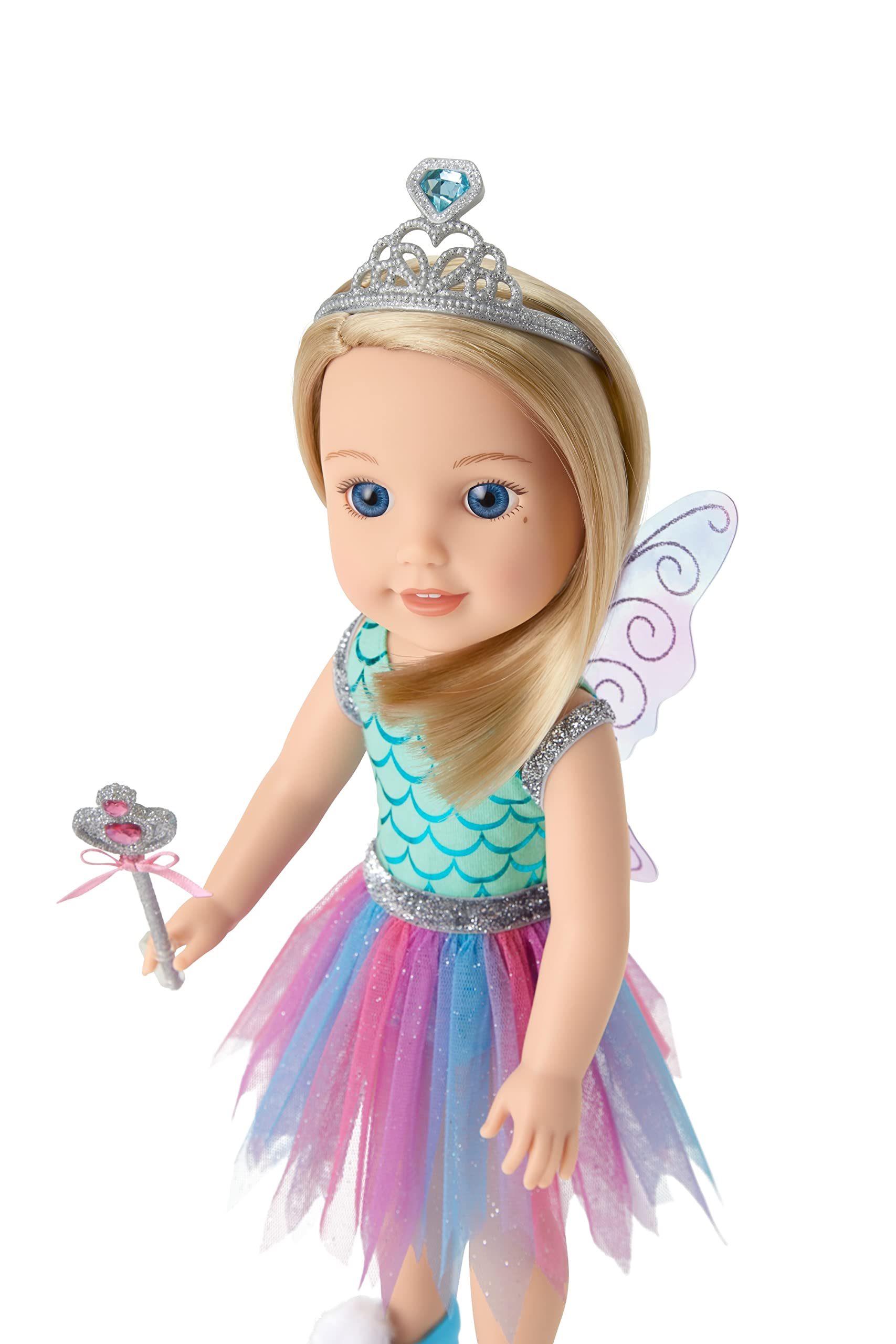 American Girl WellieWishers Colorful Butterfly Skirt & Wings Accessory Set for for 14.5-inch Dolls with a Multicolored Mesh Tutu, a Pair of Translucent Fairy Wings, Sparkly Silver Crown, Ages 4+