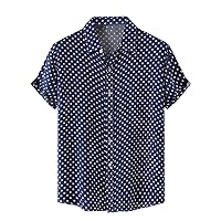 Men's Short Sleeve Dress Shirts Polka Dot Printed T-Shirt for Men Casual Button Down Shirt Summer Beach Tee Tops