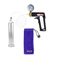 LeLuv Penis Pump Maxi Black Handle with Gauge, Clear Hose - 9 inch Length x 2 inch Diameter Cylinder