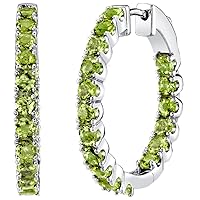 Peora Hoop Earrings for Women in Sterling Silver, Inside-Out Design in Various Round Shape Gemstones