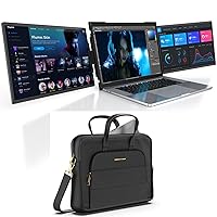 L LIMINK ET14 Pro 14“ Triple Portable Monitor for Laptop + Laptop Briefcase Premium Laptop case, Laptop Monitor Extender with Kickstand, Compatible with Wins, MacOS