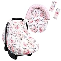 Baby Car Seat Headrest & Strap Cover, Carseat Cover Girls, Watercolor Pink Floral