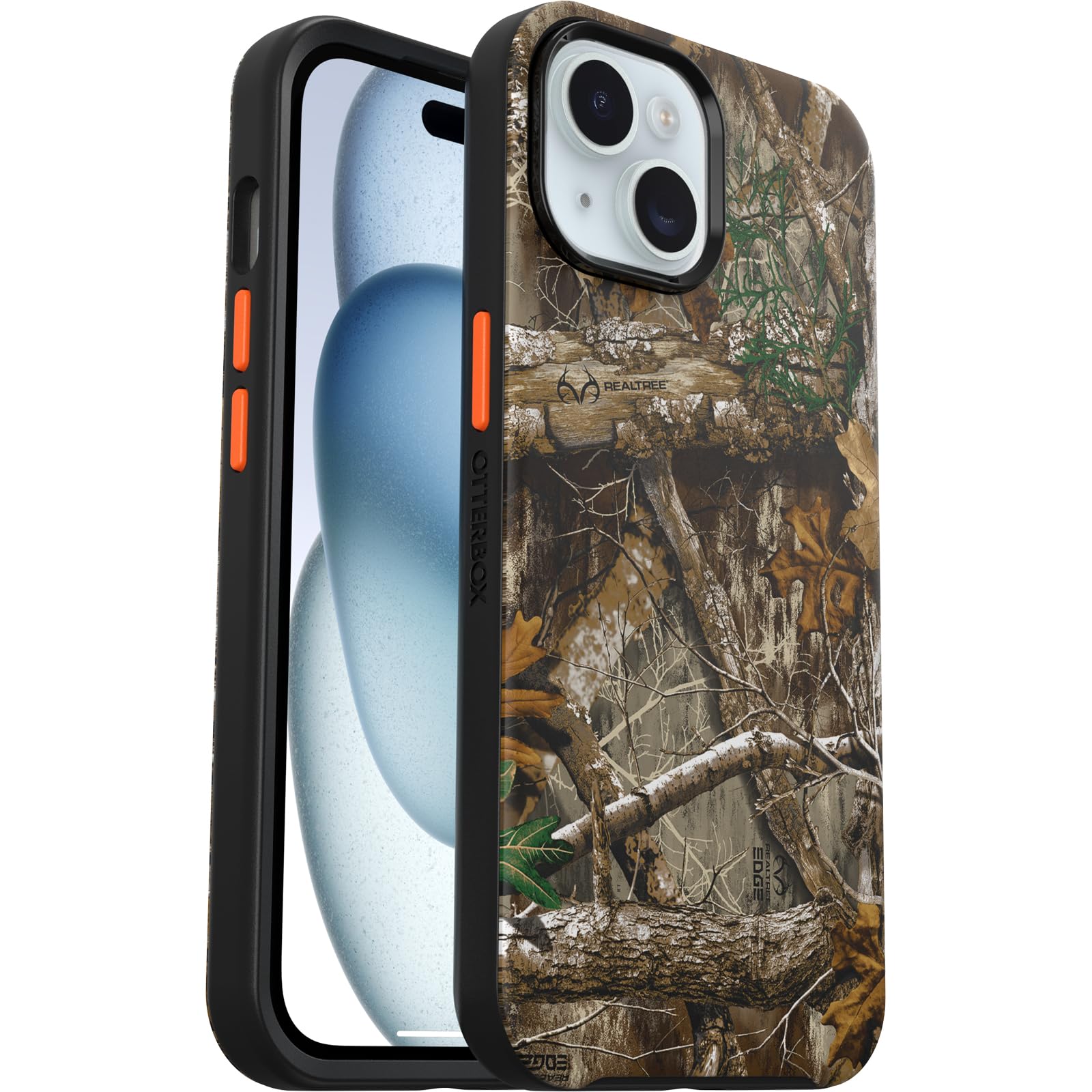 OtterBox iPhone 15, iPhone 14, and iPhone 13 Symmetry Series Case - REALTREE EDGE (Orange/Camo), Snaps to MagSafe, Ultra-Sleek, Raised Edges Protect Camera & Screen