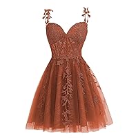 Junior's Spaghetti Straps Lace Homecoming Dress for Teens 2023 Tulle Short Prom Dresses Cocktail Gowns with Pockets R033