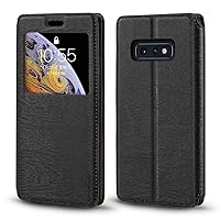 Samsung Galaxy S10E Case, Luxury Wood Grain Leather Case with Card Slot Notification Window Protective Magnetic Flip Cover for Samsung Galaxy S10E (Black)