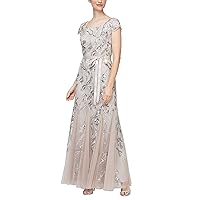 Alex Evenings Women's Long A-line Sequin Lace Dress Short Sleeves (Regular Petite)