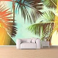 Coconut Palm Tree Under Blue Sky Vintage Travel Card Vintage Effect Peel & Stick Wallpaper Removable Self-Adhesive Large Wallpaper Roll 3D Wall Mural Sticker Home Decor for Living Room Bedroom