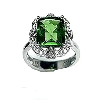 R6422 Victorian Style Mt St Helens Green Helenite Rectangle (8x10mm) 3.25Ct Sterling Silver Ring