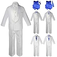 Baby Kids Child Kid Toddler Boy Teen Formal Wedding Party White Suit Tuxedo Set Royal Blue Satin Vest Bow Tie Necktie Sm-20