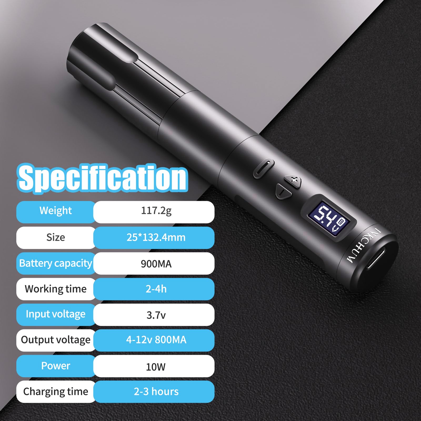 INKCHUM Rechargeable Wireless Microblading Machine Pen with 2 Batteries Digital OLED Display Cordless Rotary Pen 10W Coreless Motor for Shading Lining Eyeliner Lips