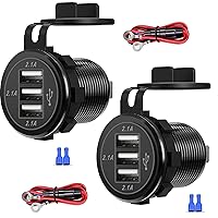 12V USB Outlet, 3 USB Charger Socket 12V/24V Car USB Charger Socket for Car Boat Marine Bus Truck Golf RV Motorcycle and More 2-Pack