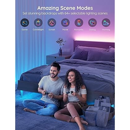 Govee Smart LED Strip Lights for Bedroom, 32.8ft WiFi LED Light Strip Work with Alexa Google Assistant, 16 Million Colors with App Control and Music Sync LED Lights for Party, 2 Rolls of 16.4ft