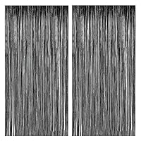 4 Pcs Black Tinsel Foil Fringe Curtains Backdrop, Black Streamer Backdrop Curtain for Party Wedding Holiday Decorations Fringe Backdrop Photo Booth Props, Parties Black Streamers