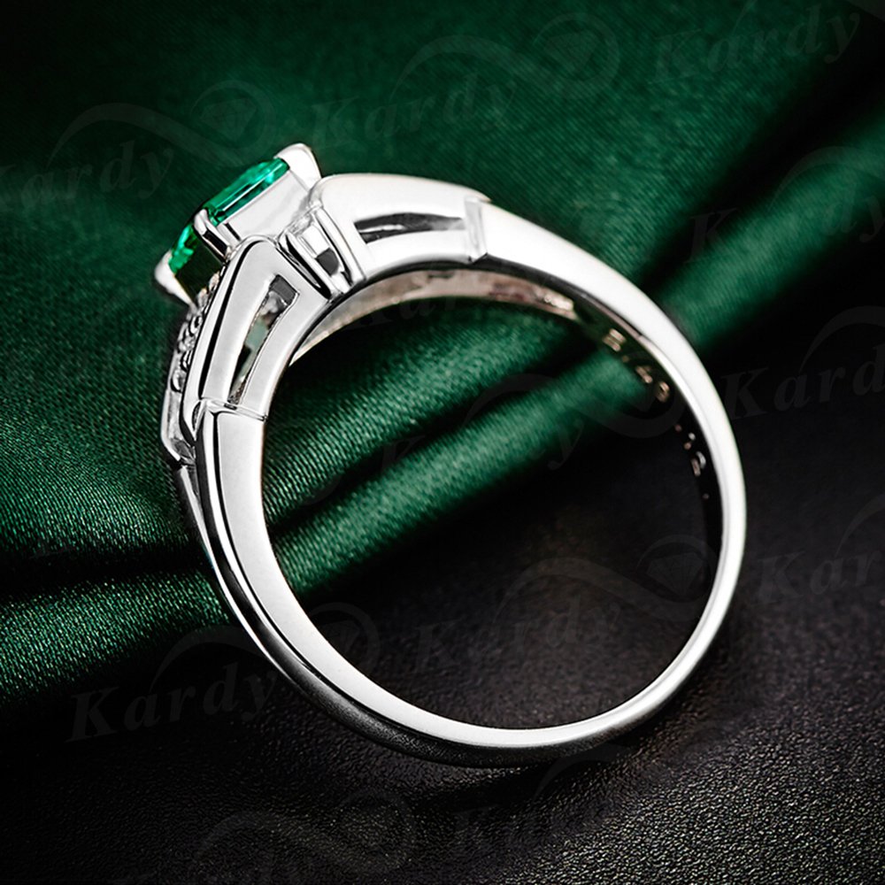 Vintage Antique Princess Cut Natural Columbia Emerald Gemstone 14k White Gold Diamond Wedding Daily Wear Ring For Women