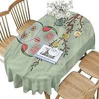 Cute Polyester Oval Tablecloth,Owl Figure on a Tree Branch Pattern Printed Washable Indoor Outdoor Table Cloth,60x120 Inch Oval,for Buffet Table, Parties, Holiday Dinner, Wedding & More