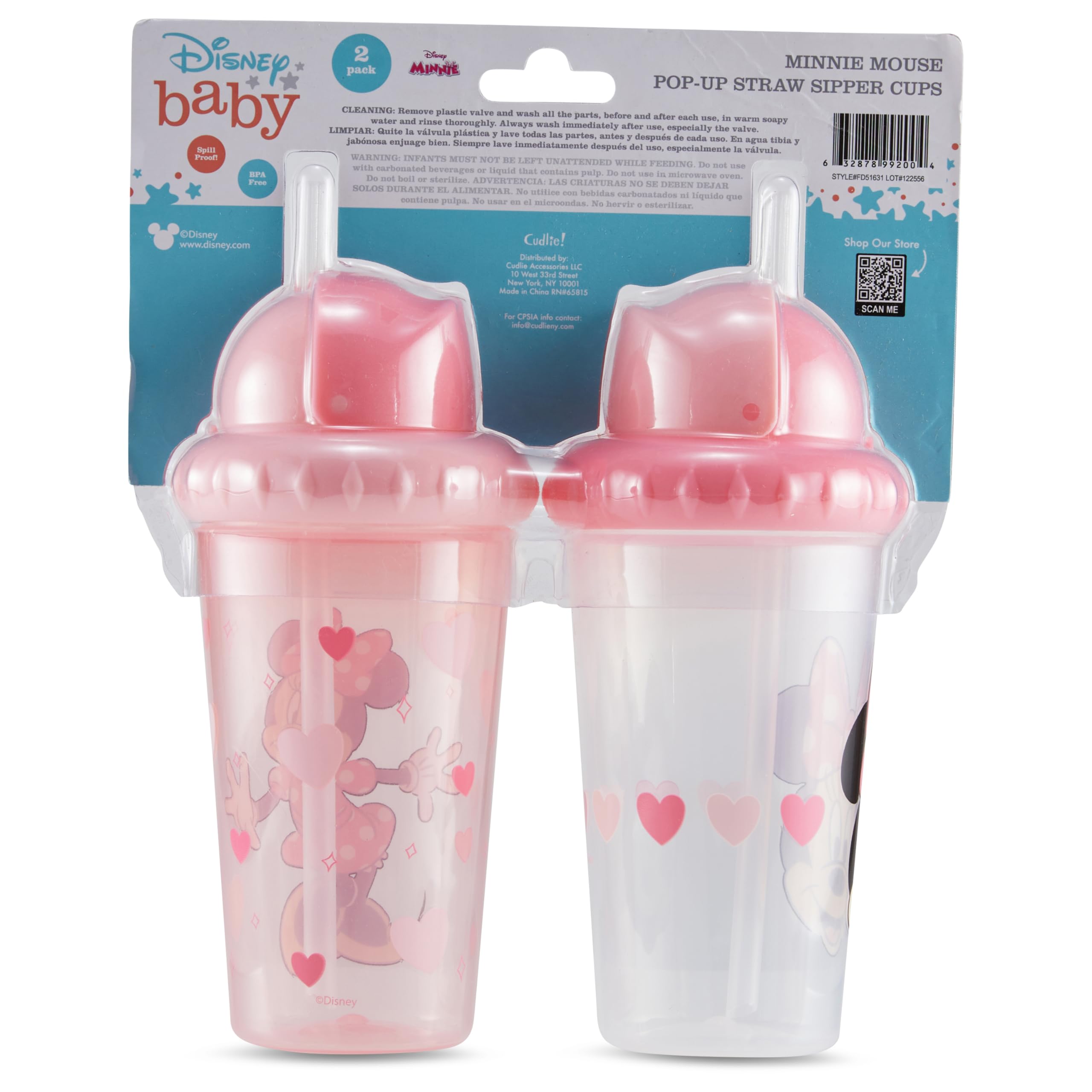 Disney Toddler Sippy Cups for Boys and Girls | 10 Ounce Sippy Cup Pack of Two with Straw and Lid | Durable Leak Proof Travel Water Bottle for Toddlers