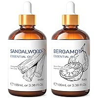 HIQILI Sandalwood Essential Oil and Bergamot Essential Oil, 100% Pure Natural for Diffuser - 3.38 Fl Oz