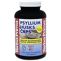 Yerba Prima Psyllium Husks Caps Dietary Fiber 625 mg, 180 Capsules - Colon Cleansing Supplement - Gut Health - Non-GMO Gluten Free