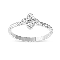 Sterling Silver 1/20 CT. TDW Diamond Flower Shape Cluster Promise Ring Love Gift for Women (I-J, I2)